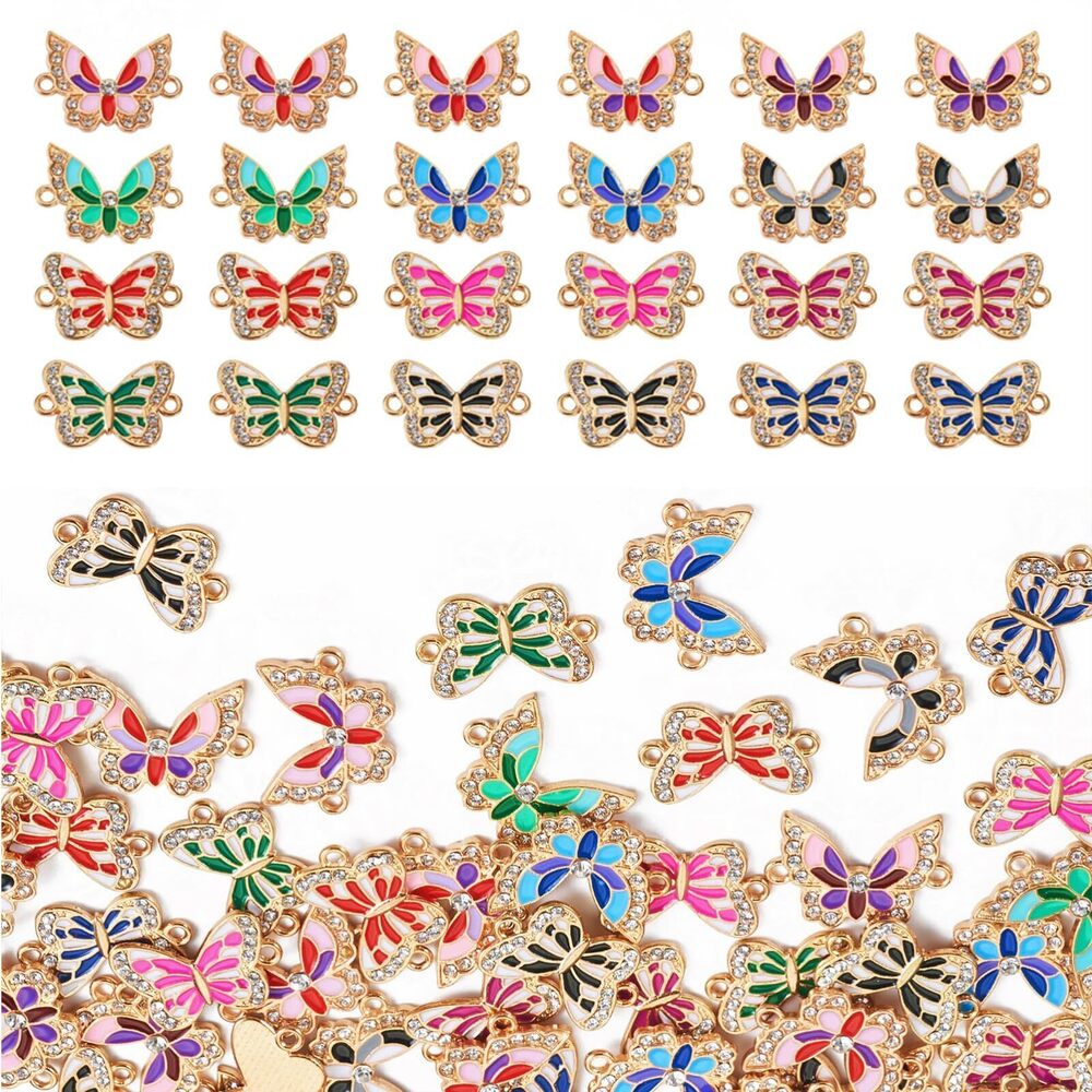6767 48pcs Rhinestone Butterfly Connector Charm for Jewelry Making Enamel
